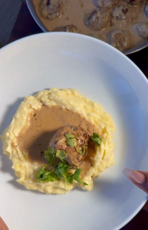 Swedish Meatballs with Mustard Cream Sauce and mashed Potatoes