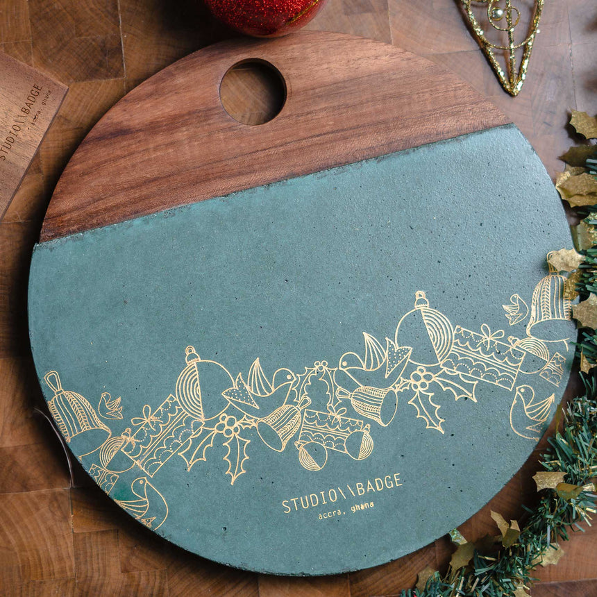 Christmas Garland Concrete and Wood Platter